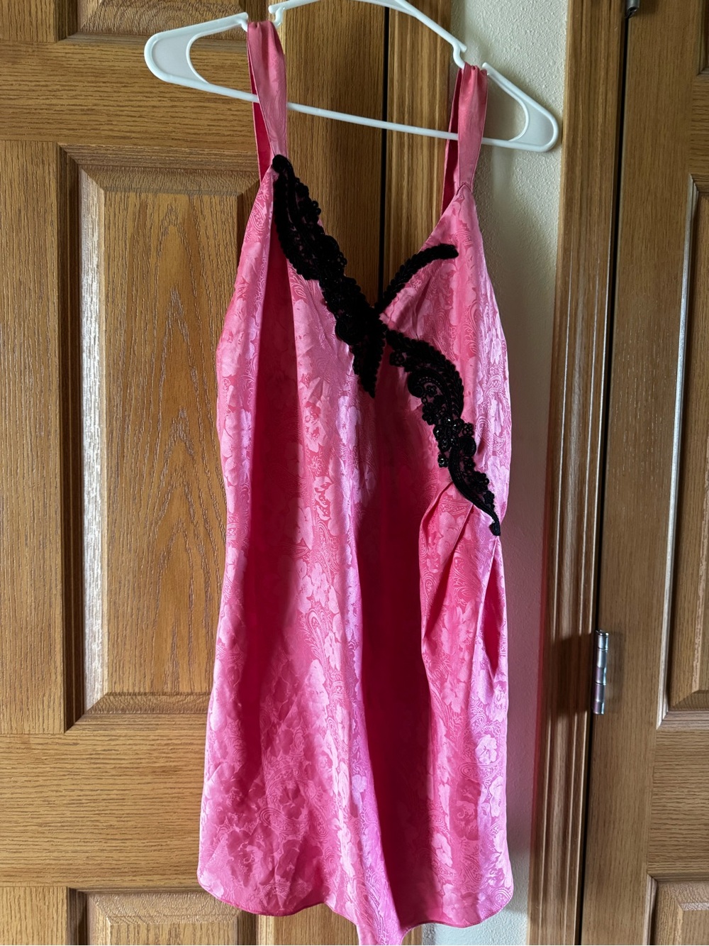 Victoria's Secret Pink Satin Chemise with Black Lace Trim